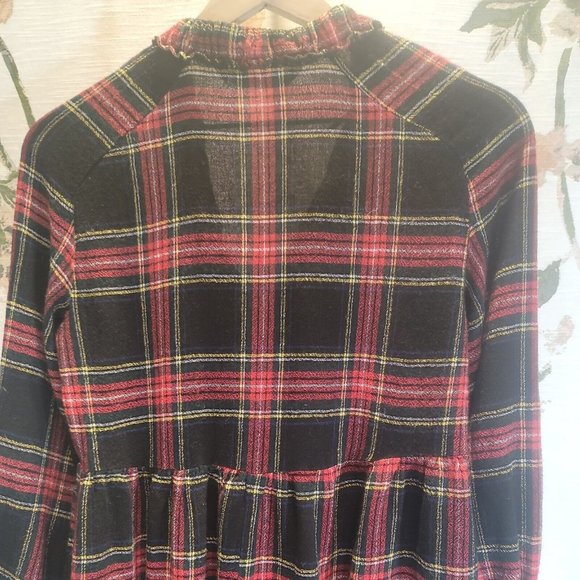 Zara Red and Black Plaid Blouse Tunic Top - Picture 7 of 9
